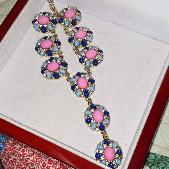Talbots Pink and Blue Cabachons w/ Rhinestones Necklace - Picture 1 of 8